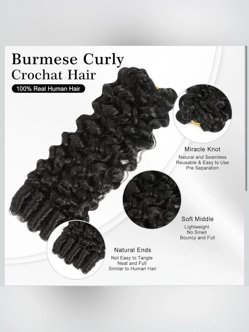 Burmese Curly Human Hair Crochet Human Crochet Hair 16 Inch Pre-separated